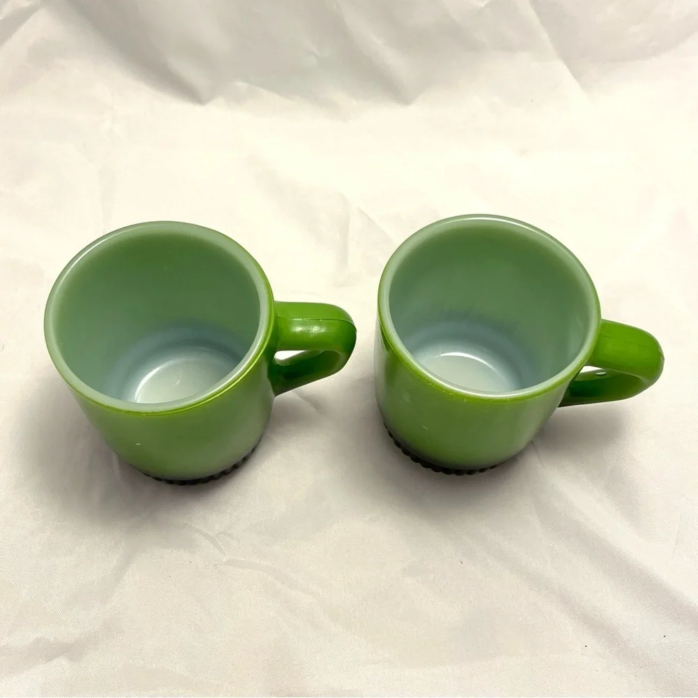 Fire King Mugs, Set of 2, Green-Black Ombre, Stackable, Vintage GUC